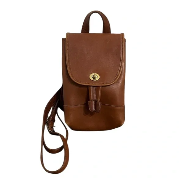 Vintage Coach Leather Mini Backpack Brown Gold Turn Lock 9960 Adjustable Straps - Picture 1 of 16